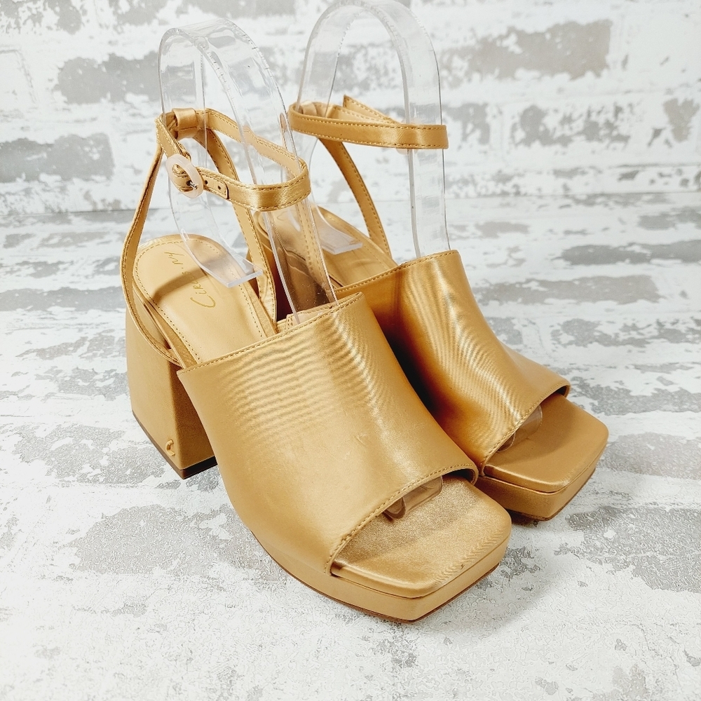 NEW Circus NY Miranda Tan Open Toe Ankle Strap Block Heel Sandals E374 - Picture 4 of 15